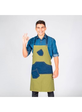Delantal tejano con peto de sarga Garys 161200 verde oliva