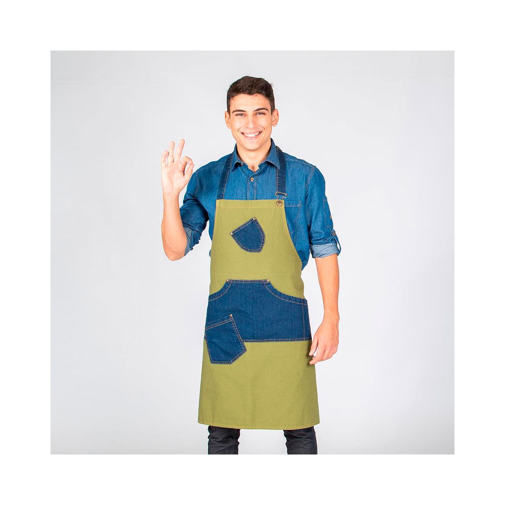 Delantal tejano con peto de sarga Garys 161200 verde oliva