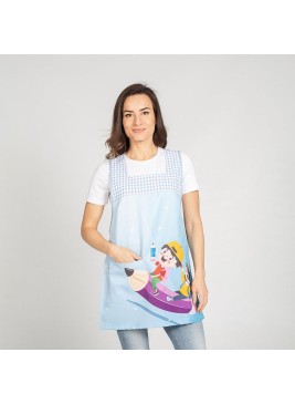 Casulla de maestra estampada celeste con bolsillo