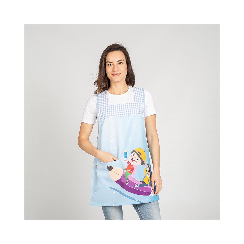 Casulla de maestra estampada celeste con bolsillo