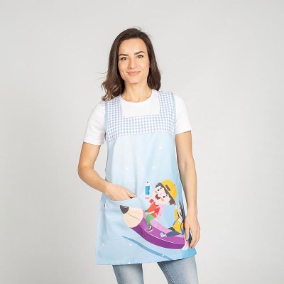 Casulla de maestra estampada celeste con bolsillo
