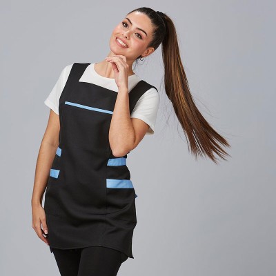 Casulla de puluquería y barberias bicolor con bolsillos Celeste