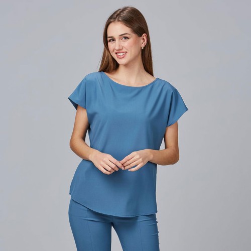 Blusa para peluquera de microfibra pensamiento Garys 600022 azul grisaceo