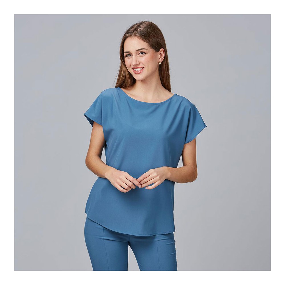 Blusa para peluquera de microfibra pensamiento Garys 600022 azul grisaceo