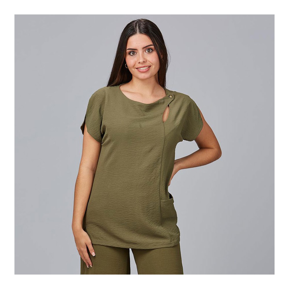 Blusa de peluquera lisa pimpinela Garys 600024 verde musgo