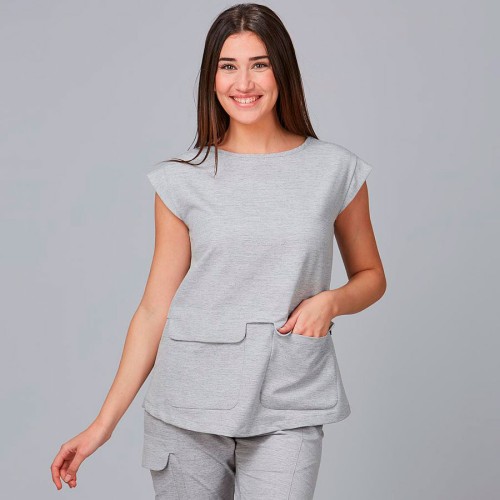 Blusa de peluquera con bolsillos campanilla Garys 600025 Gris perla