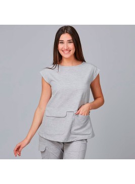 Blusa de peluquera con bolsillos campanilla Garys 600025 Gris perla