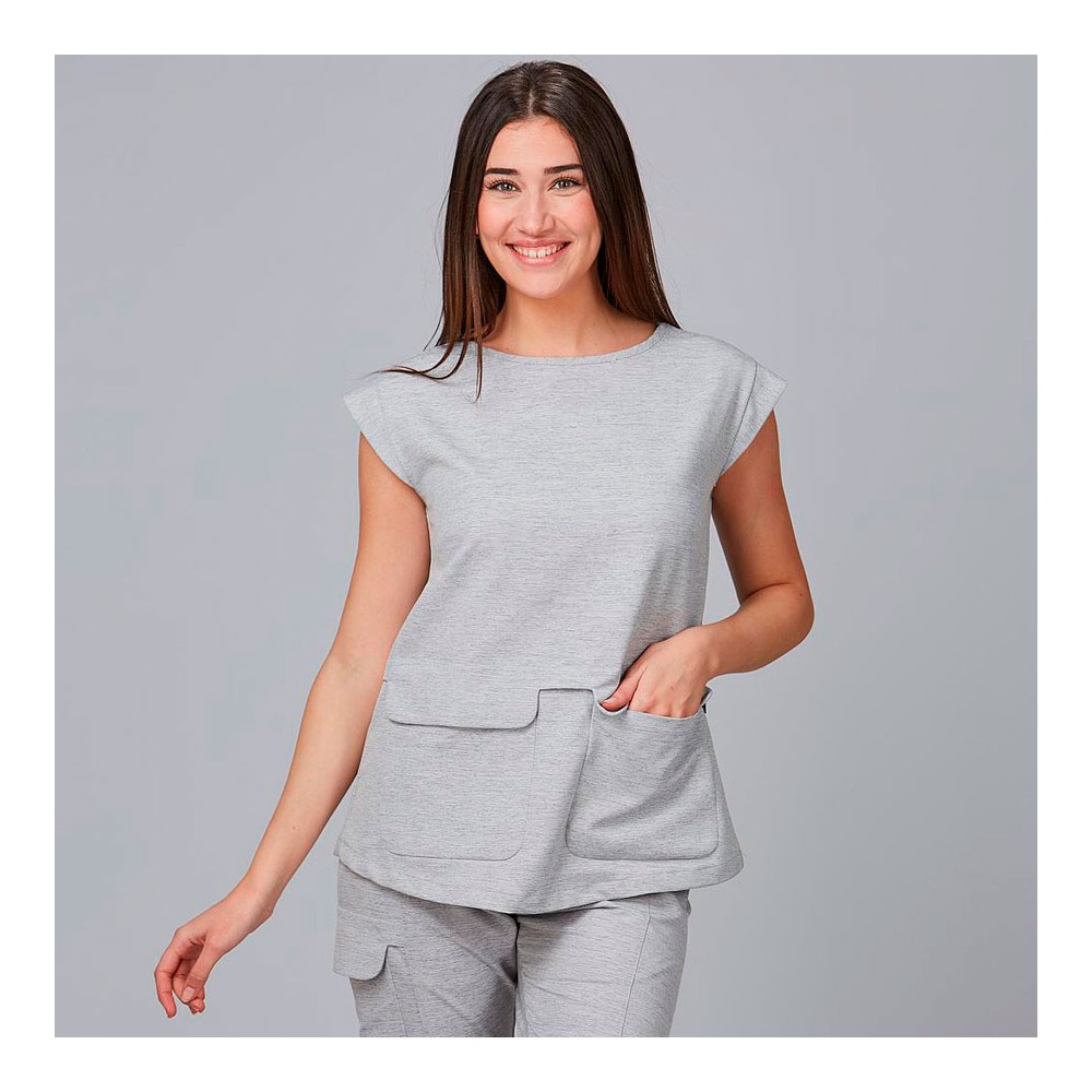 Blusa de peluquera con bolsillos campanilla Garys 600025 Gris perla