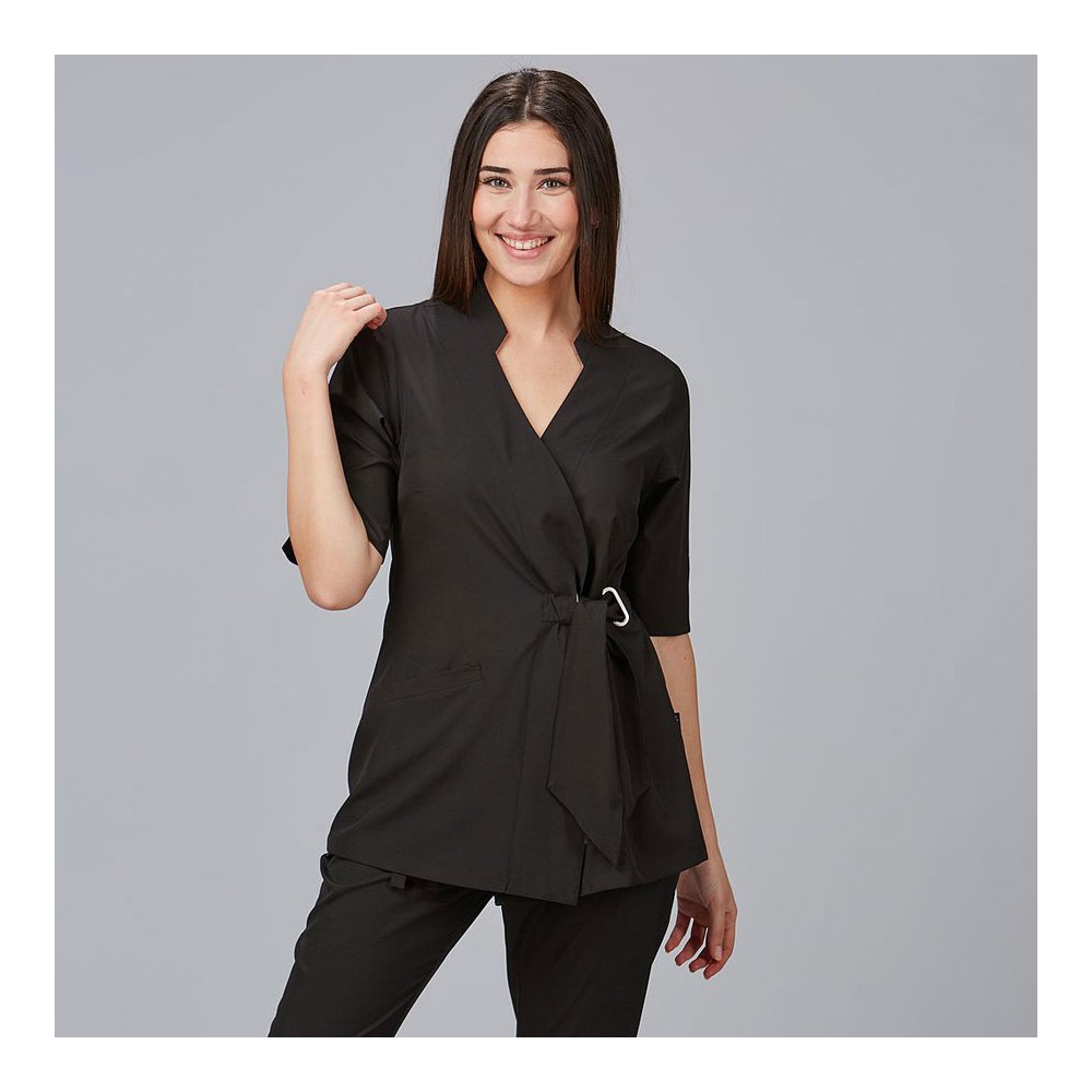 Blusa de peluquera cruzada búgula Garys 600029 negro