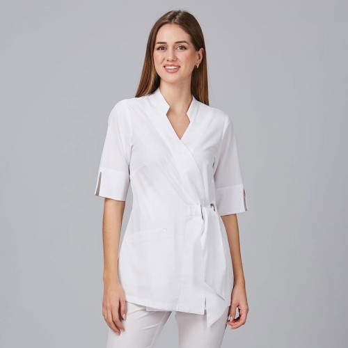 Blusa de peluquera cruzada búgula Garys 600029 blanco