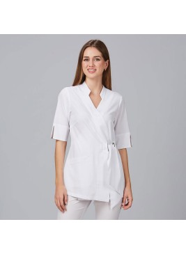 Blusa de peluquera cruzada búgula Garys 600029 blanco