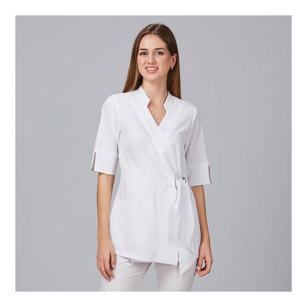 Blusa de peluquera cruzada búgula Garys 600029 blanco