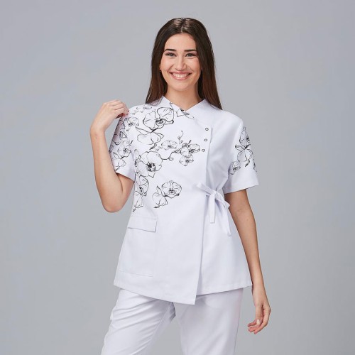 Blusa de estética de microfibra alheli Garys 600033 Blanca
