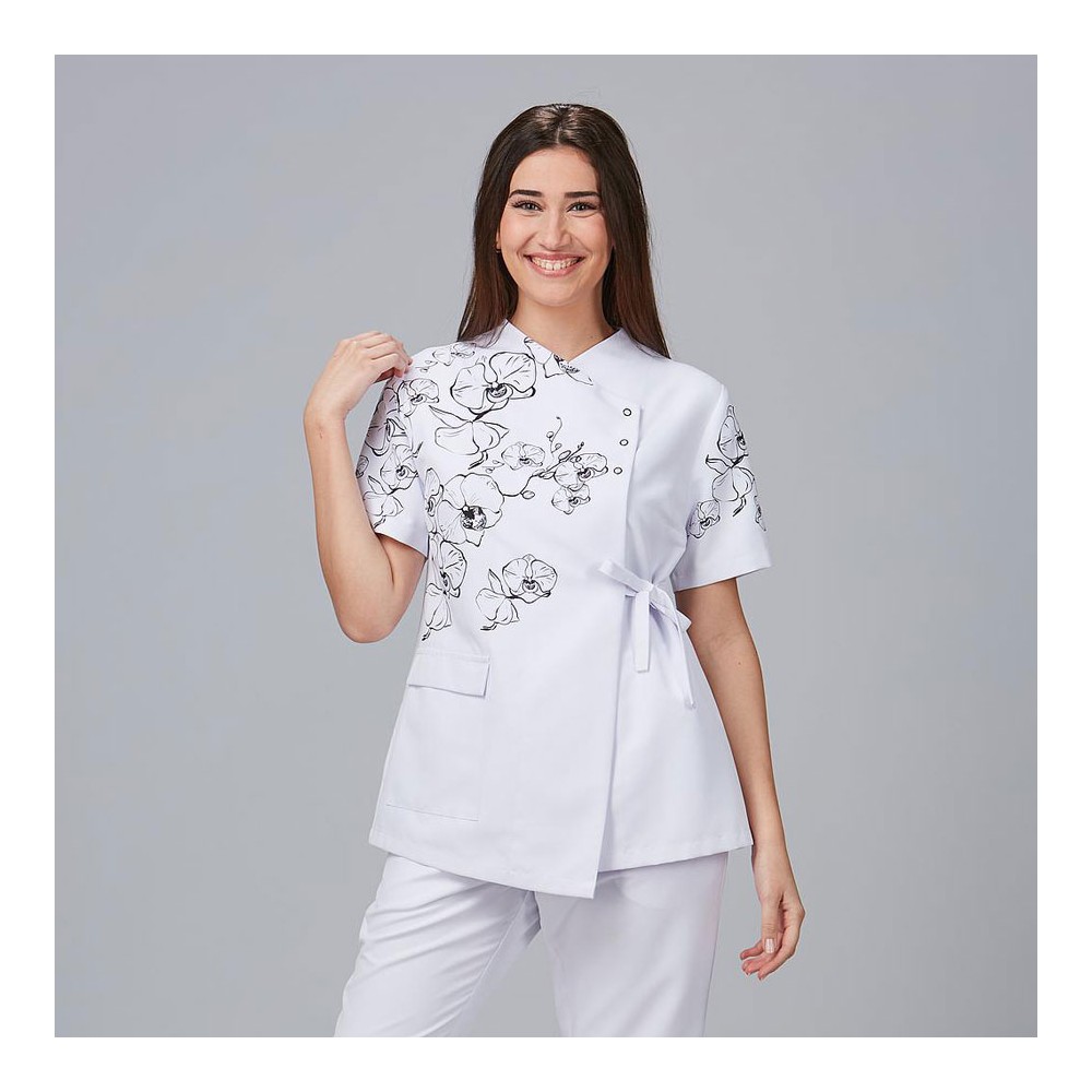 Blusa de estética de microfibra alheli Garys 600033 Blanca