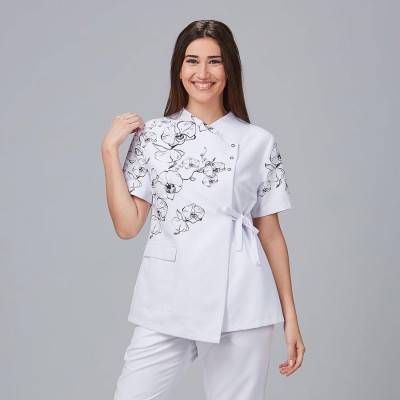 Blusa de estética de microfibra alheli Garys 600033 Blanca
