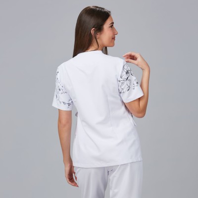 Blusa de estética de microfibra alheli Garys 600033 Blanca