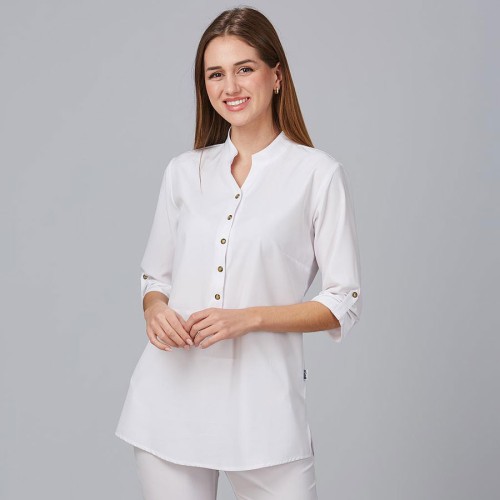 Blusa de peluquería cuello mao vinca Garys 600041 blanco
