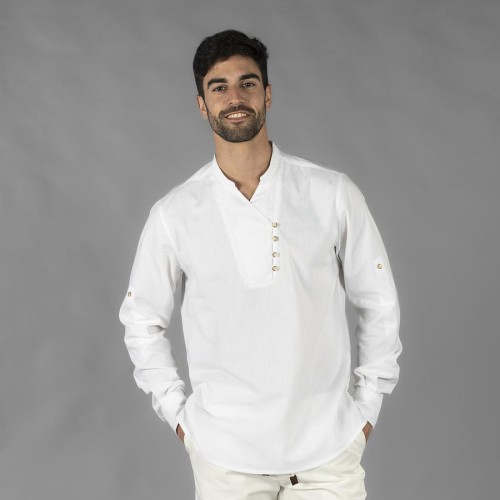 Camisa profesional de hostelería para hombre con cuello mao Blanca