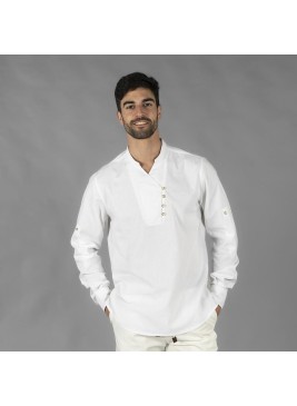 Camisa profesional de hostelería para hombre con cuello mao Blanca