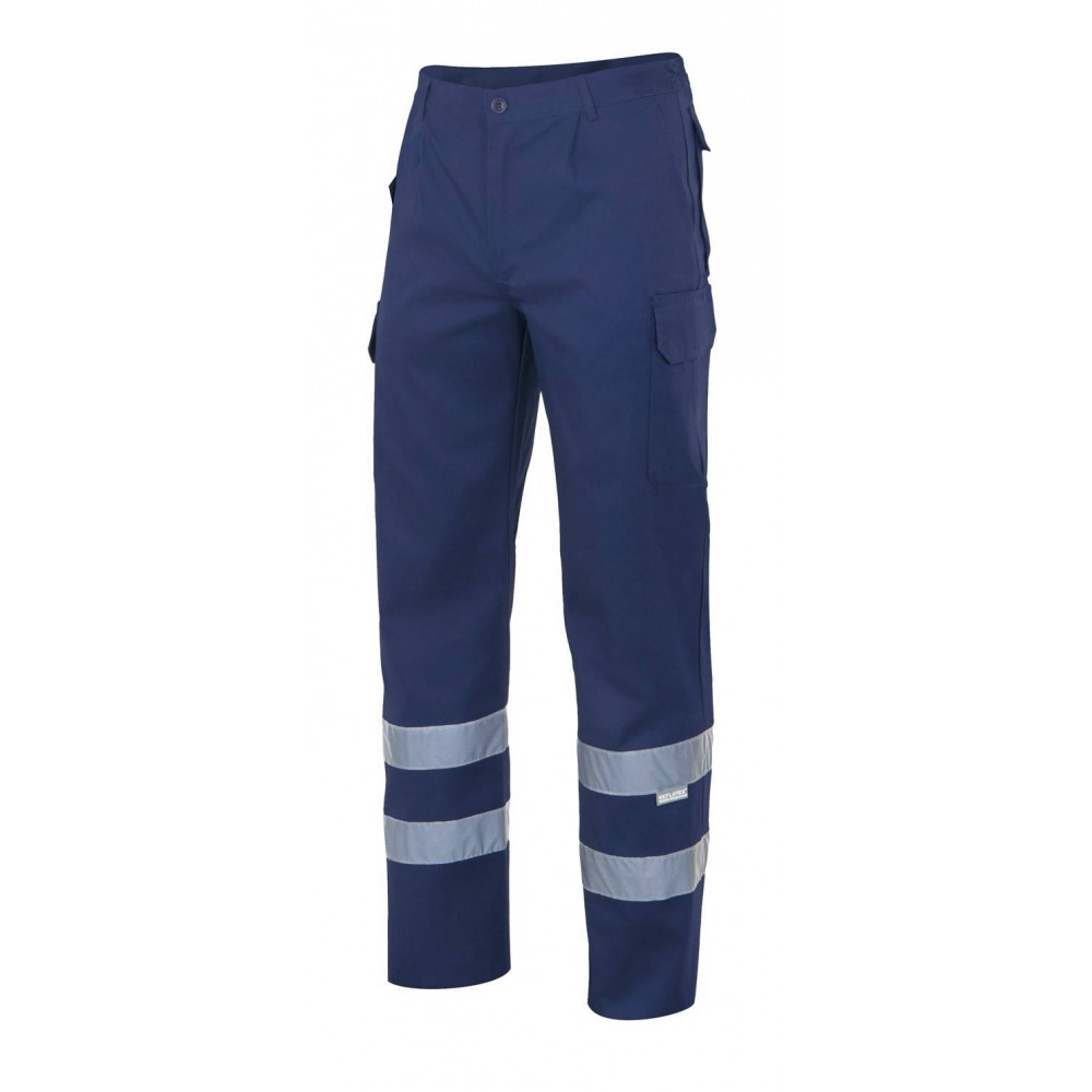 Pantalón de trabajo con cintas reflectantes multibolsillos marino