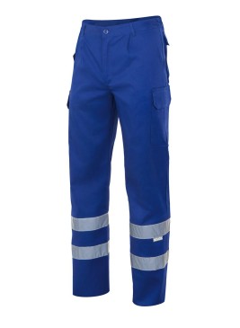 Pantalón de trabajo con cintas reflectantes multibolsillos azulina