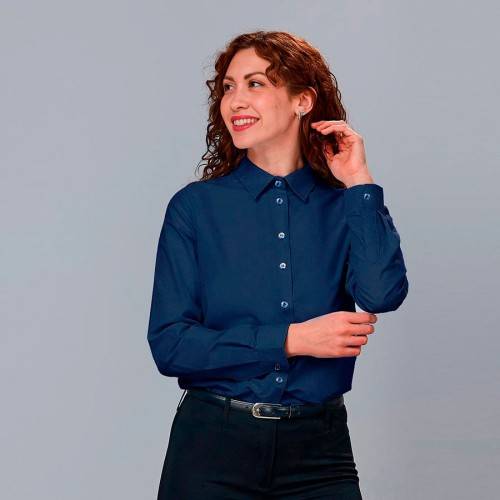 Camisa de trabajo de mujer ligera, fresca y elástica de manga larga marino