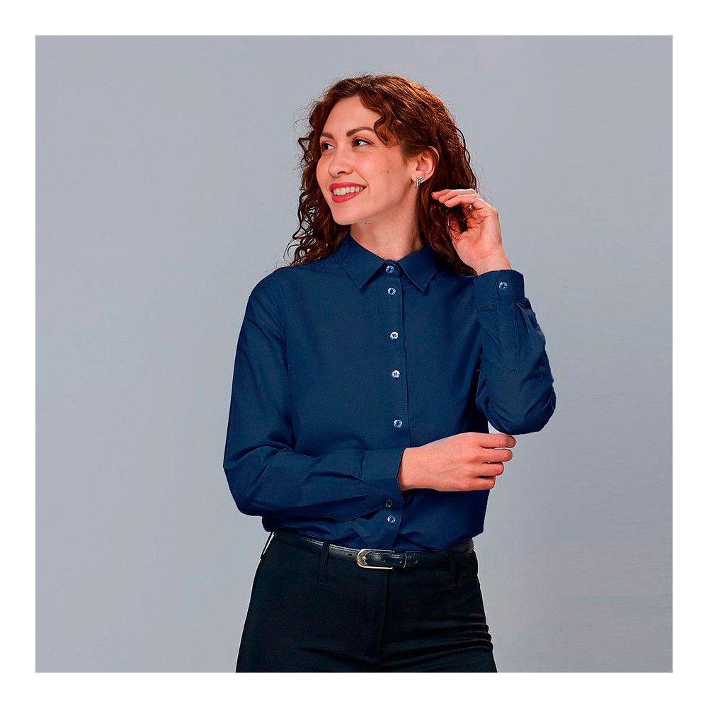 Camisa de trabajo de mujer ligera, fresca y elástica de manga larga marino
