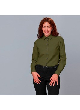 Camisa de trabajo de mujer ligera, fresca y elástica de manga larga Verde caki