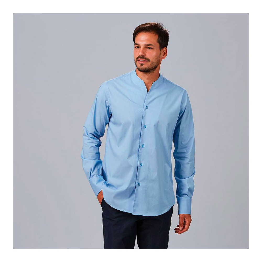 Camisa de trabajo hombre moderna y elegante cuello chimenea celeste