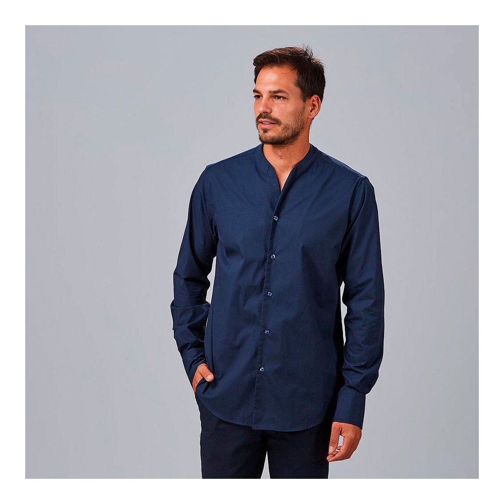 Camisa de trabajo hombre moderna y elegante cuello chimenea marino
