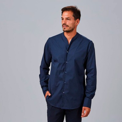 Camisa de trabajo hombre moderna y elegante cuello chimenea marino