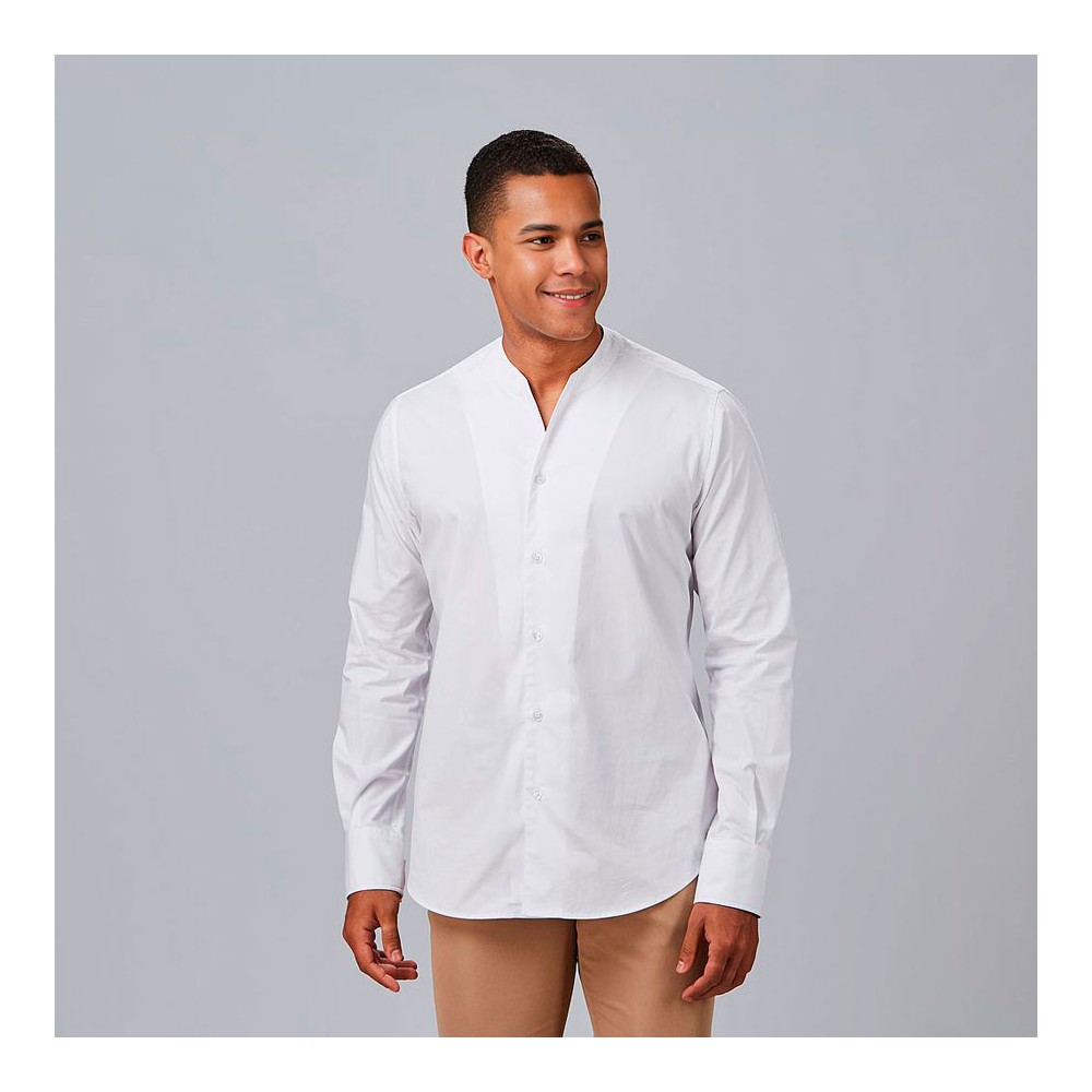 Camisa de trabajo hombre moderna y elegante cuello chimenea blanca
