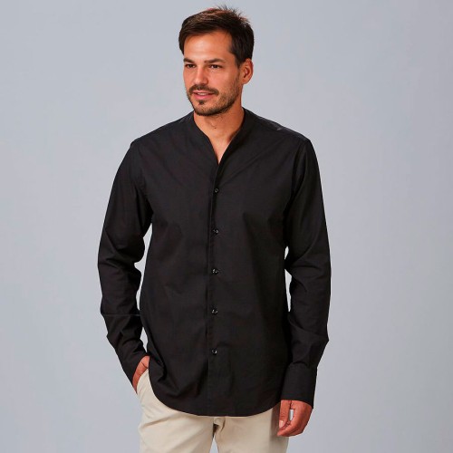 Camisa de trabajo hombre moderna y elegante cuello chimenea negra