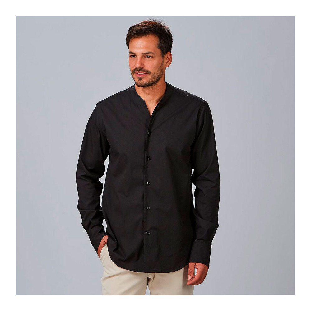 Camisa de trabajo hombre moderna y elegante cuello chimenea negra