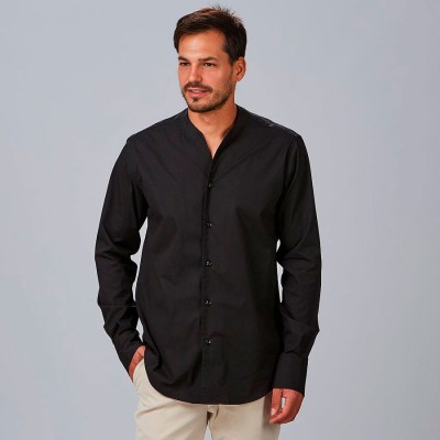 Camisa de trabajo hombre moderna y elegante cuello chimenea negra