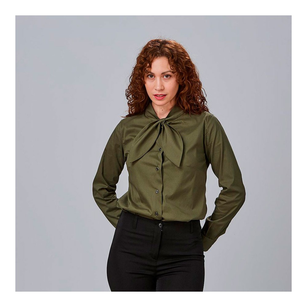 Camisa de trabajo mujer con lazo cinzia Garys 240008 verde caqui