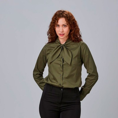 Camisa de trabajo mujer con lazo cinzia Garys 240008 verde caqui