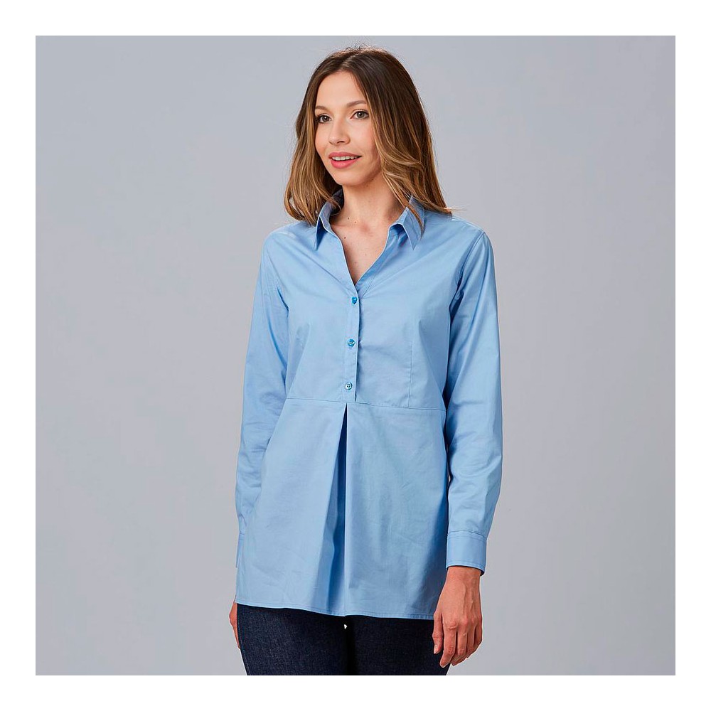 Camisa para uniformes de mujer manga larga roll up livia Celeste