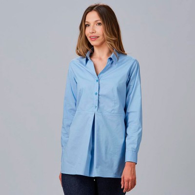 Camisa para uniformes de mujer manga larga roll up livia Celeste