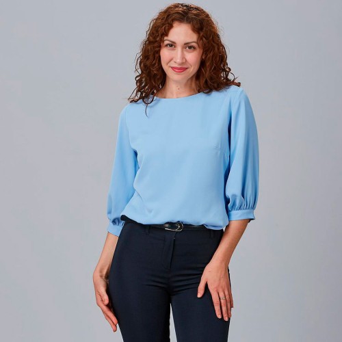 Camisa de trabajo mujer manga rizada Garys 240006 celeste