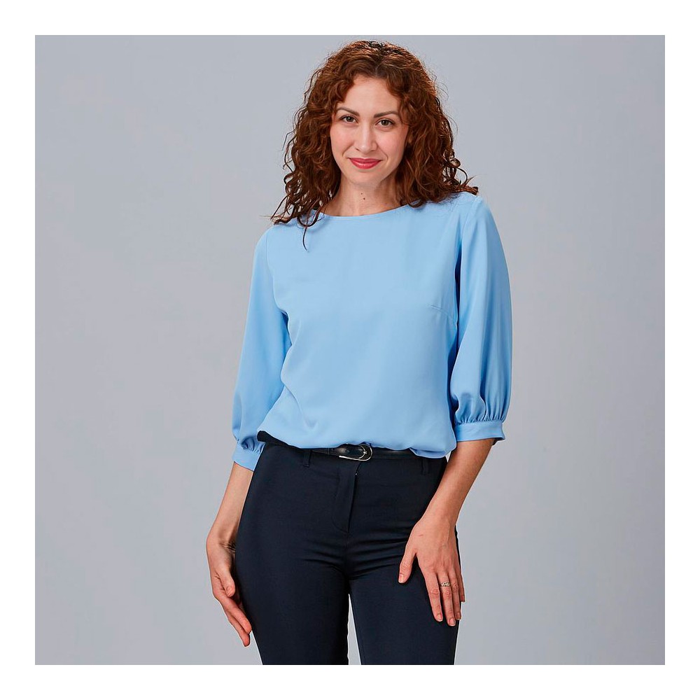 Camisa de trabajo mujer manga rizada Garys 240006 celeste