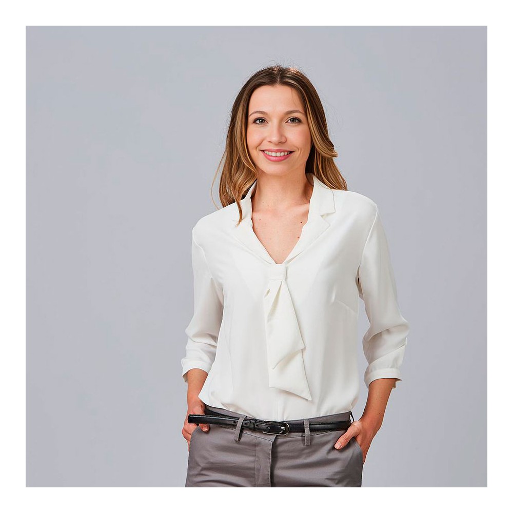 Camisa de trabajo mujer manga rizada Garys 260019 blanco