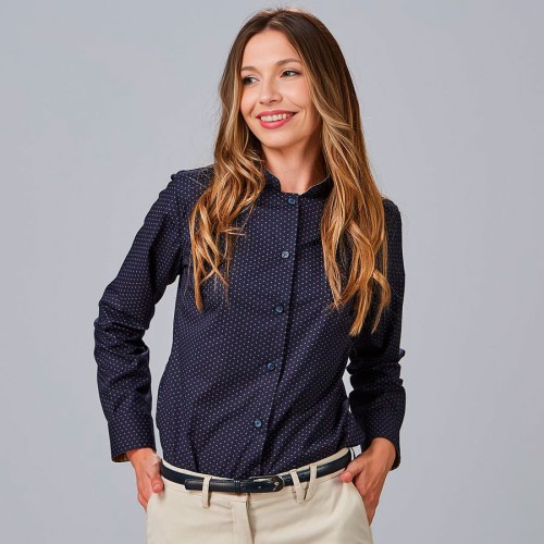 Camisa laboral de mujer estampada manga larga Garys 240024 Marino