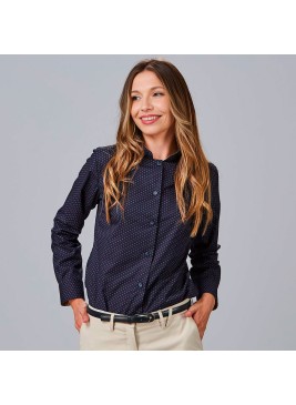 Camisa laboral de mujer estampada manga larga Garys 240024 Marino