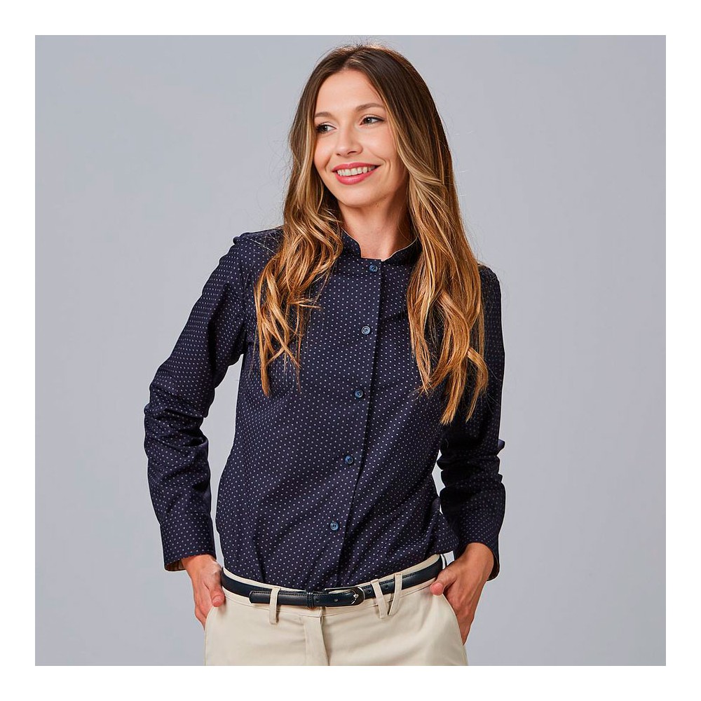 Camisa laboral de mujer estampada manga larga Garys 240024 Marino