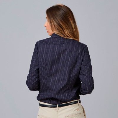 Camisa laboral de mujer estampada manga larga Garys 240024 marino