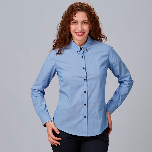 Camisa de trabajo moderna de mujer lisa de manga larga marino