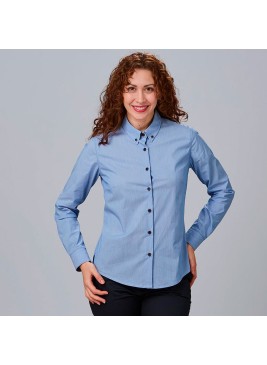 Camisa de trabajo moderna de mujer lisa de manga larga marino