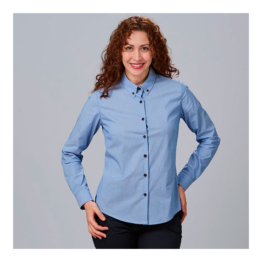 Camisa de trabajo moderna de mujer lisa de manga larga marino
