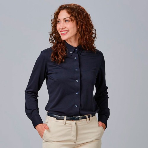 Camisa de trabajo de mujer transpirable, moderna y ajustada marino